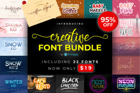 Elevate your branding with the Premium Creative Font Bundle by Arutype Studio. 22 professional fonts for $19 (Worth $500). Perfect for Canva.